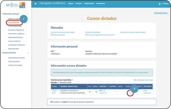 Cursos dictados, luego Ir